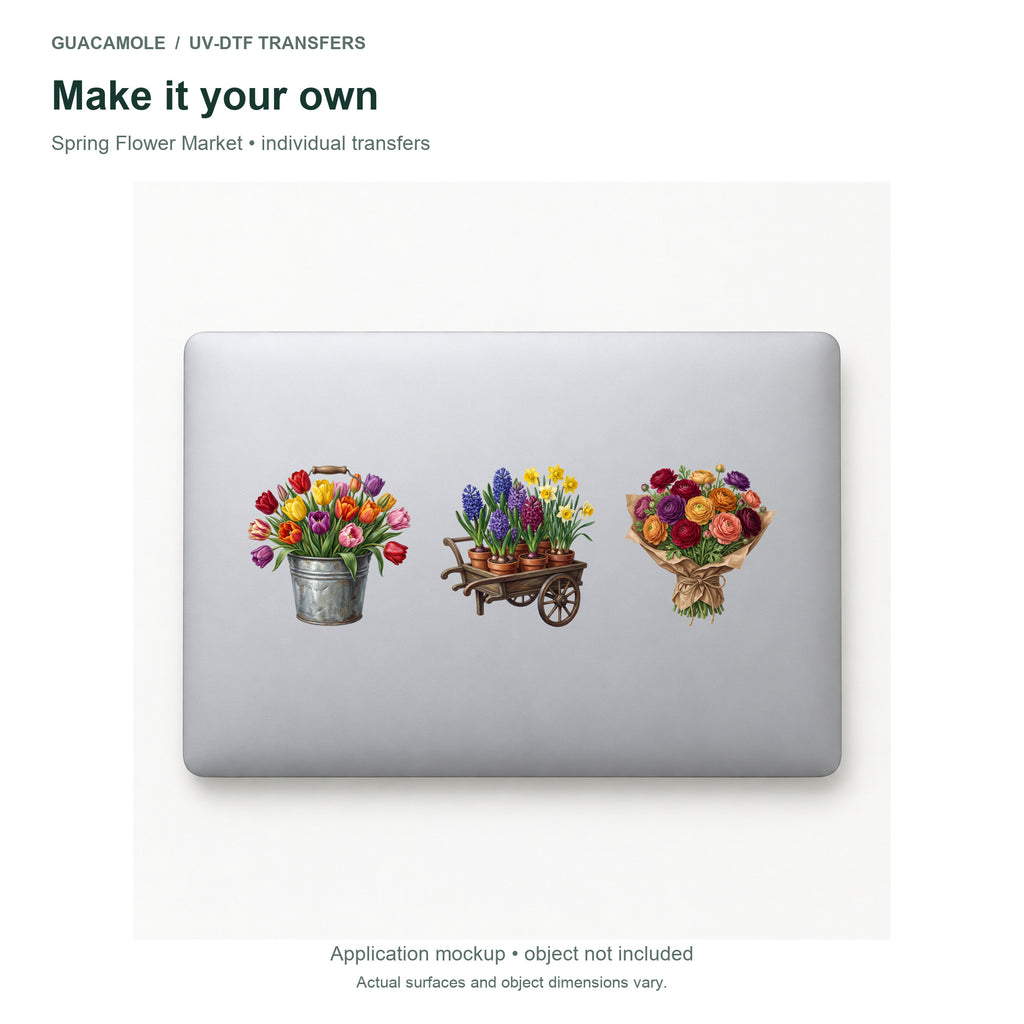 Spring Flower Market — Three designs on a laptop