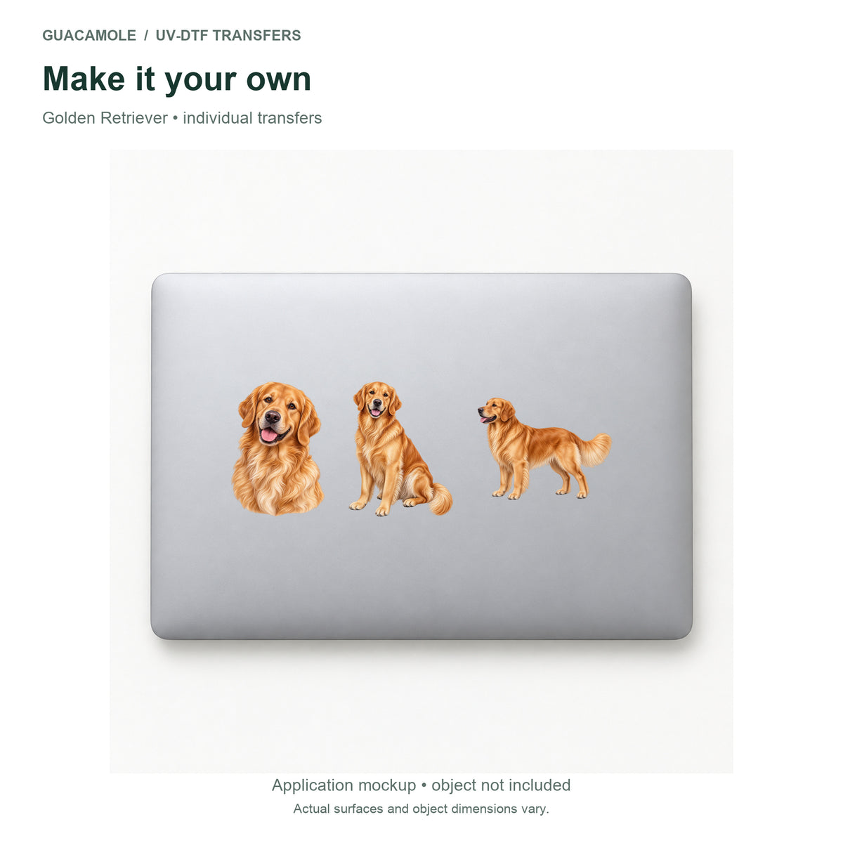 Golden Retriever — Three designs on a laptop