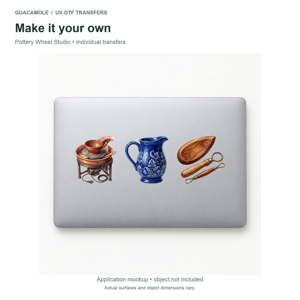 Pottery Wheel Studio — Three designs on a laptop