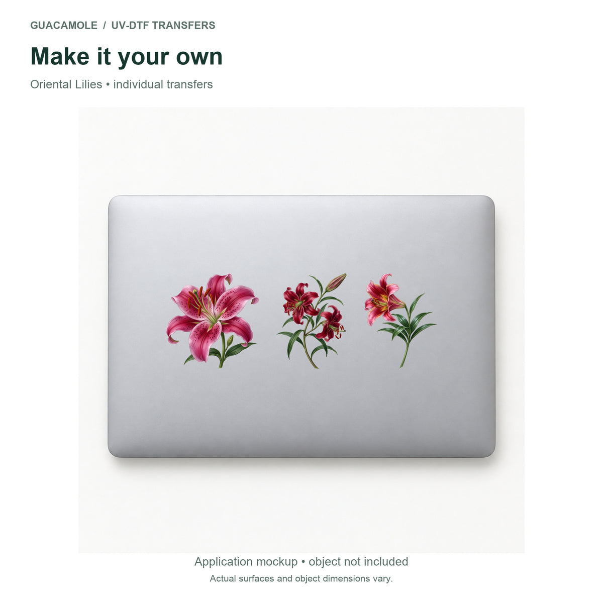 Oriental Lilies — Three designs on a laptop