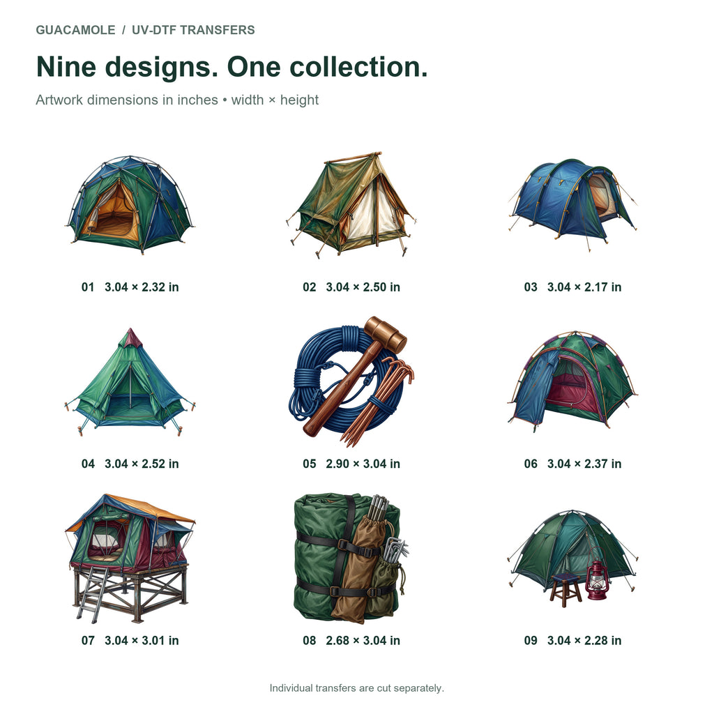 Tent Camping — Nine designs and sizes