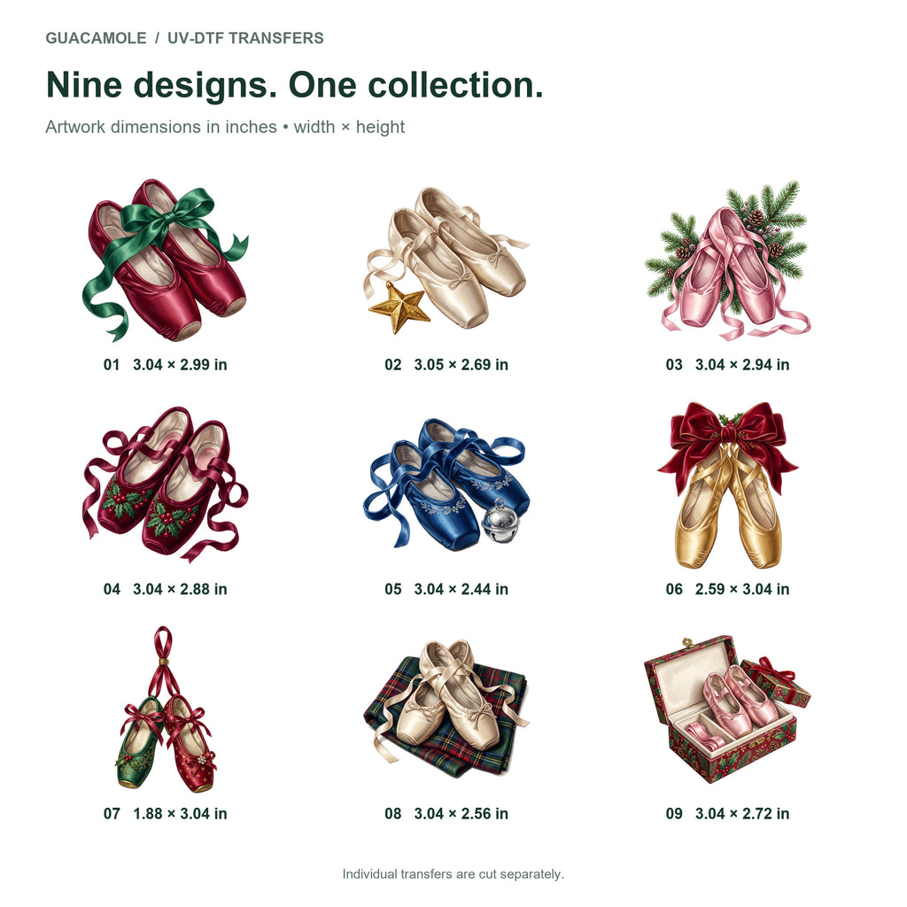 Christmas Ballet Slippers — Nine designs and sizes