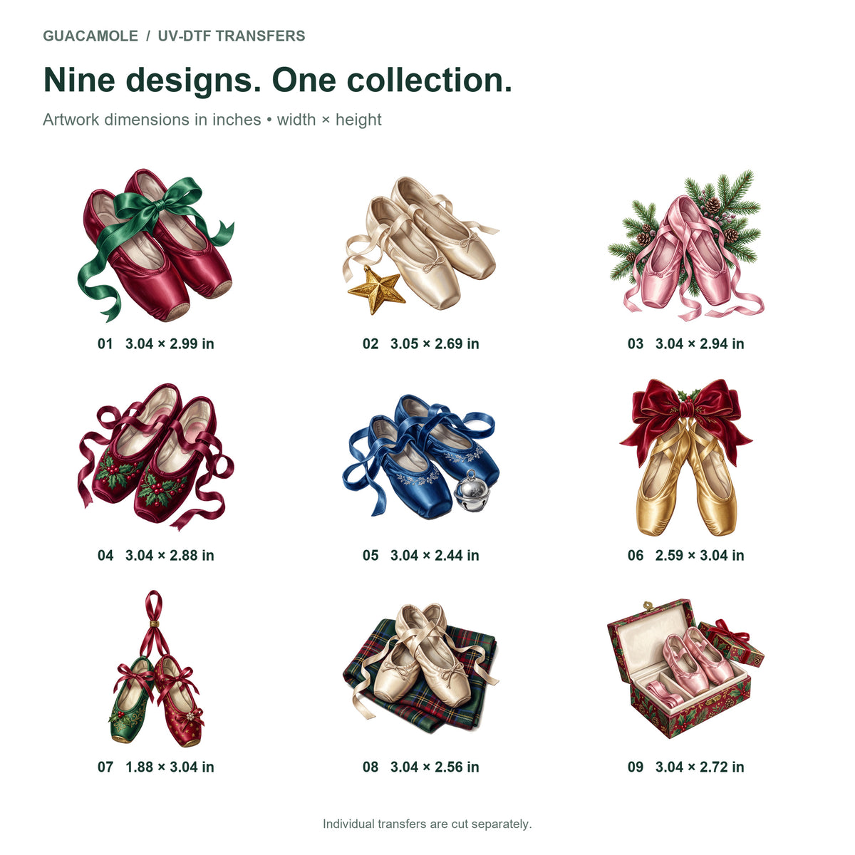 Christmas Ballet Slippers — Nine designs and sizes