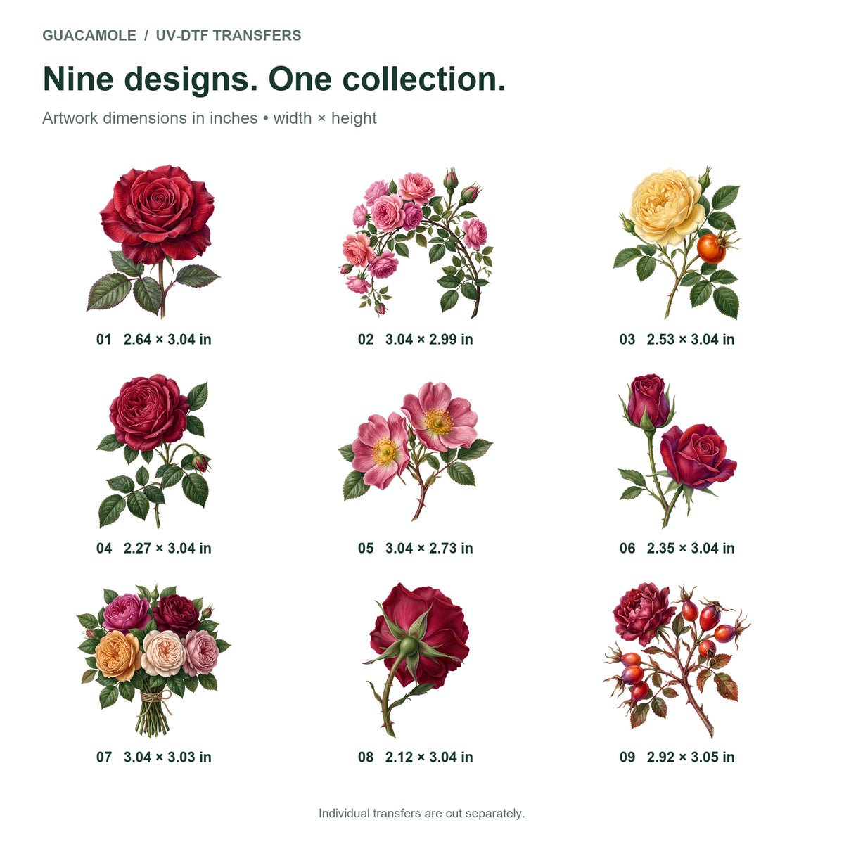 Garden Roses — Nine designs and sizes