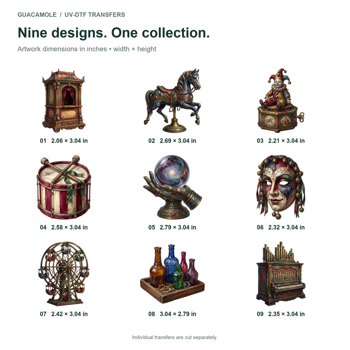 Creepy Carnival Relics — Nine designs and sizes