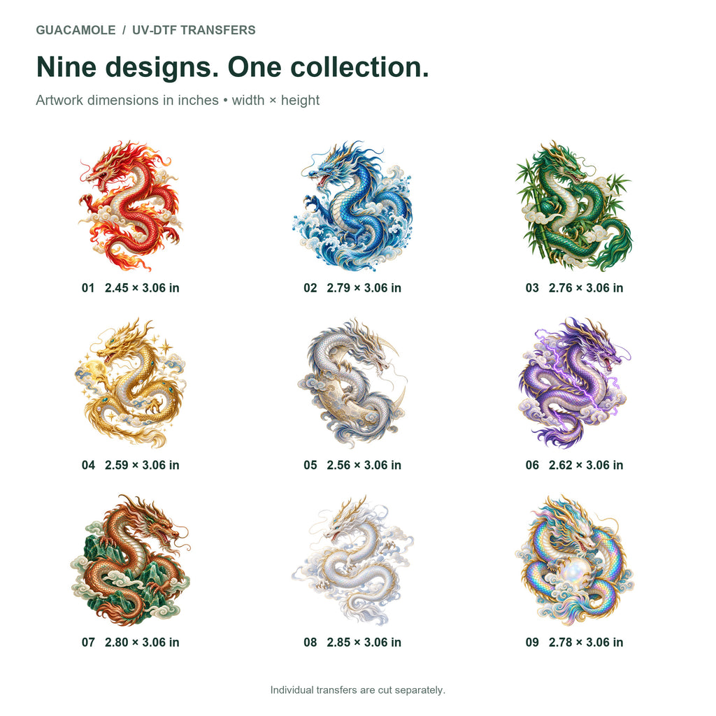Chinese Dragons — Nine designs and sizes