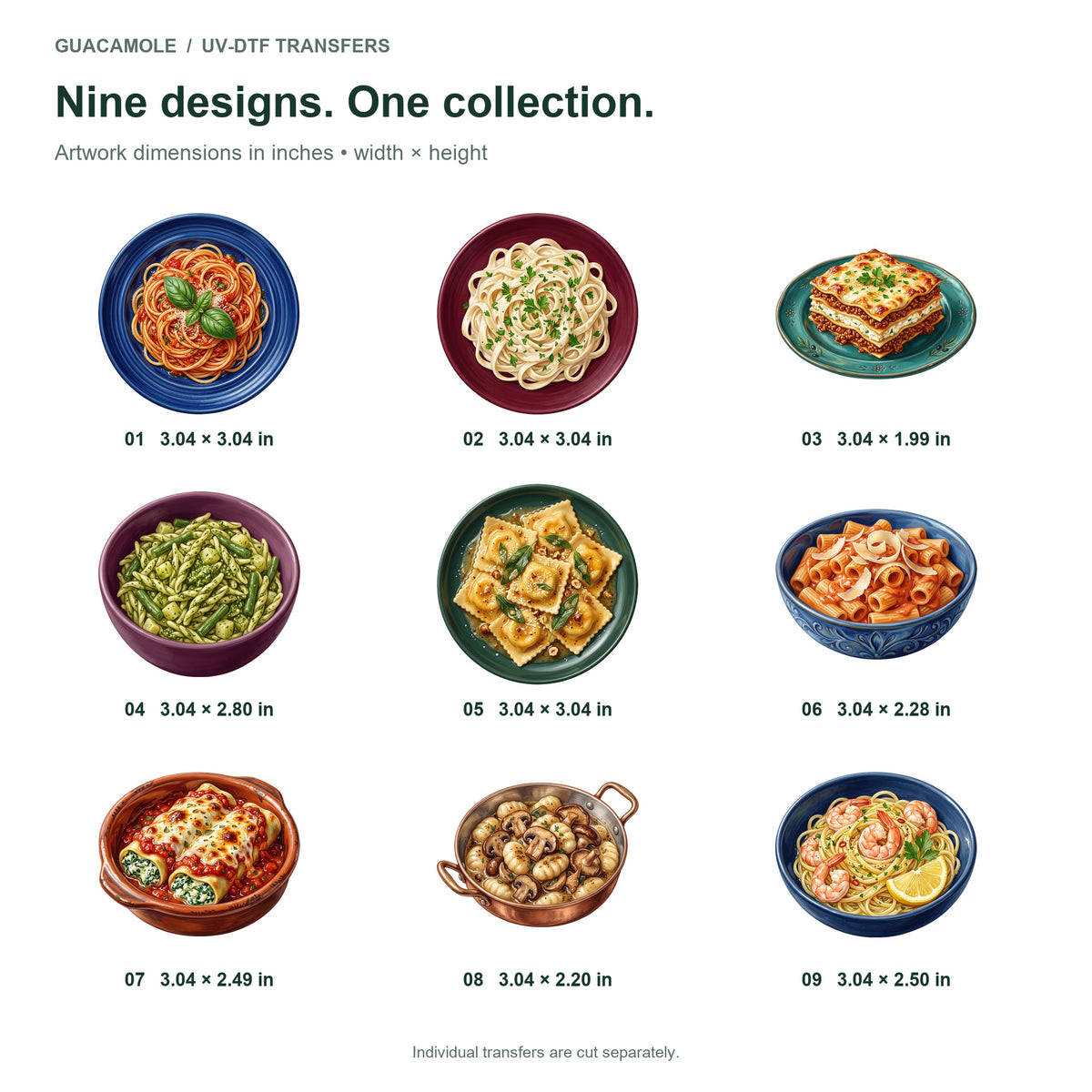 Italian Pasta Plates — Nine designs and sizes