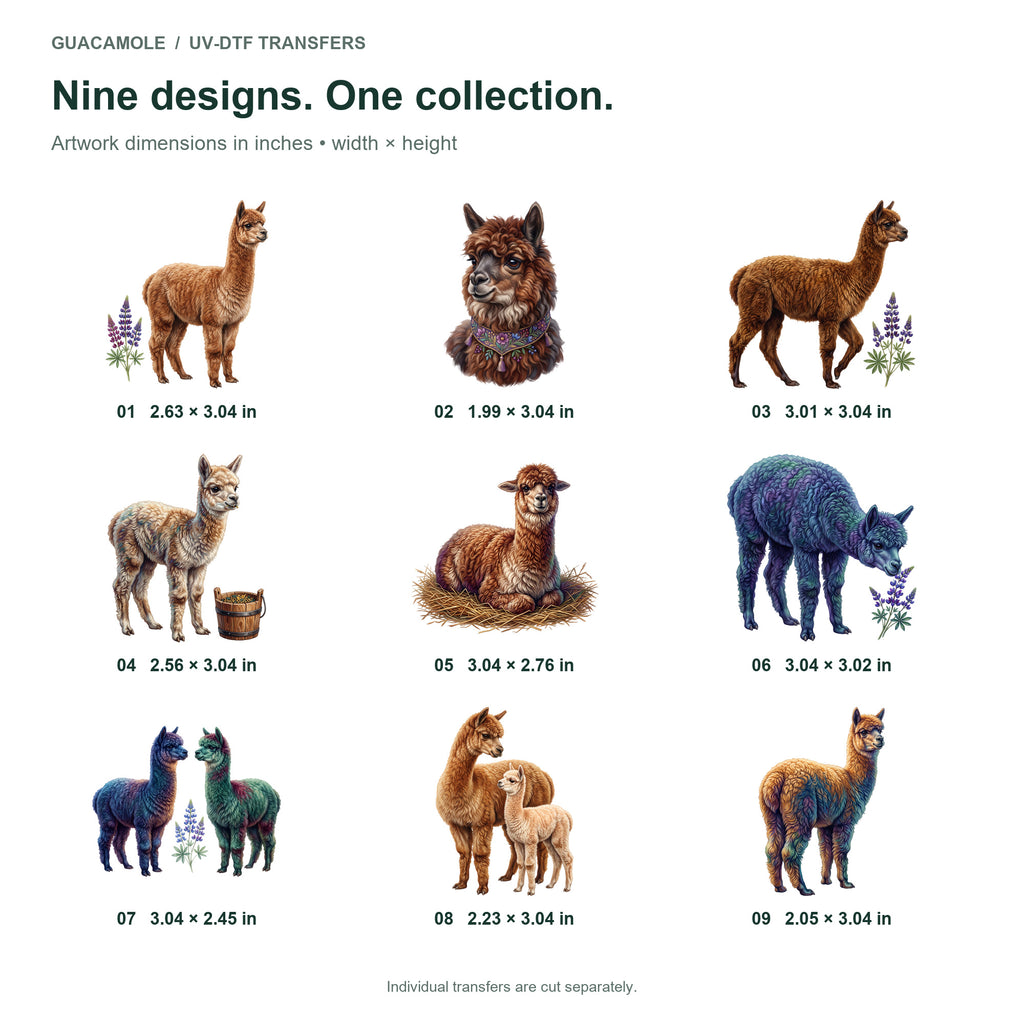 Alpaca Meadow — Nine designs and sizes