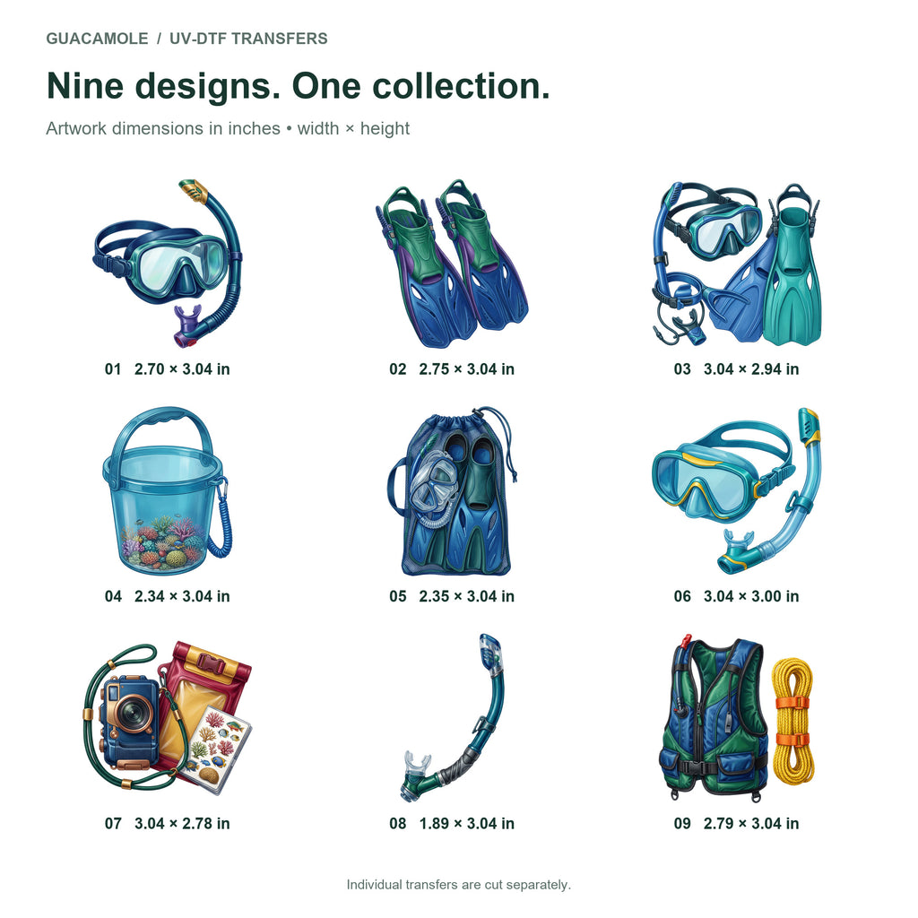 Snorkeling Gear — Nine designs and sizes