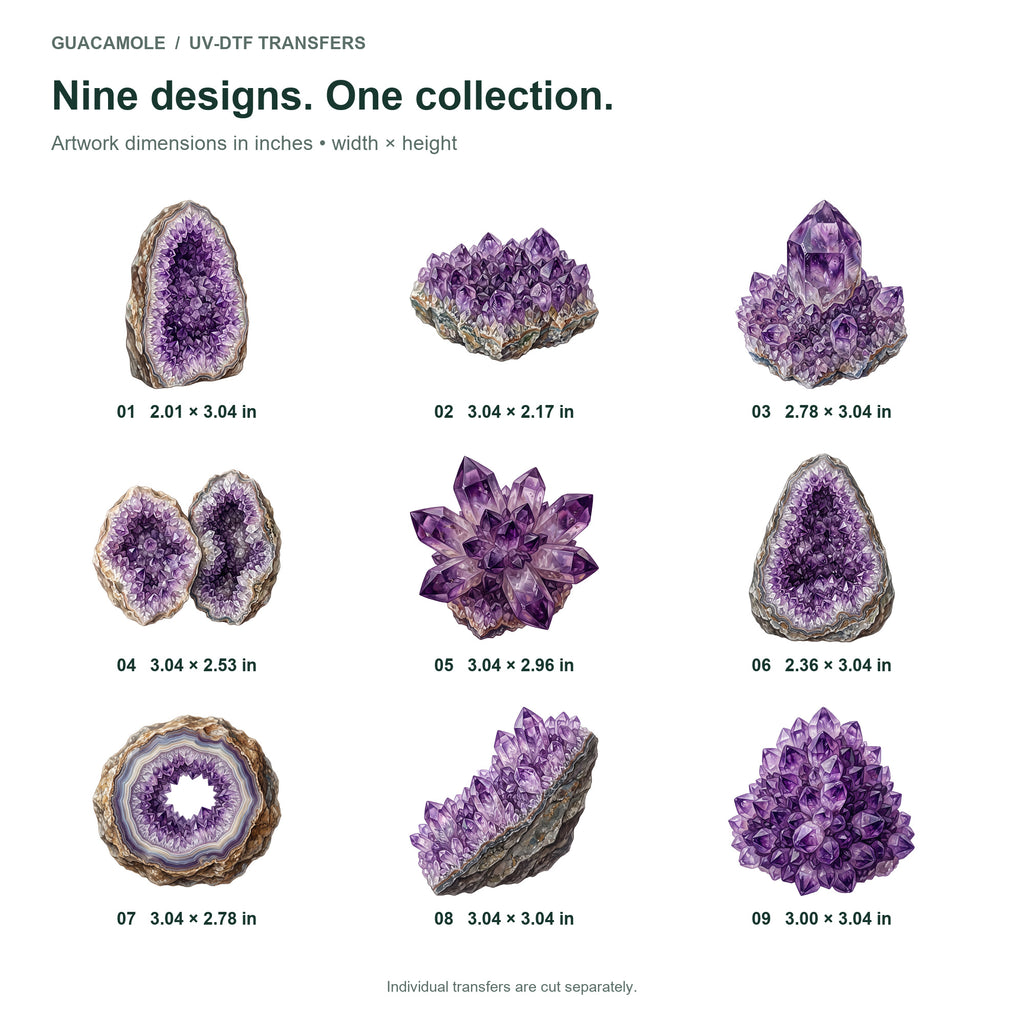 Amethyst Crystal Clusters — Nine designs and sizes