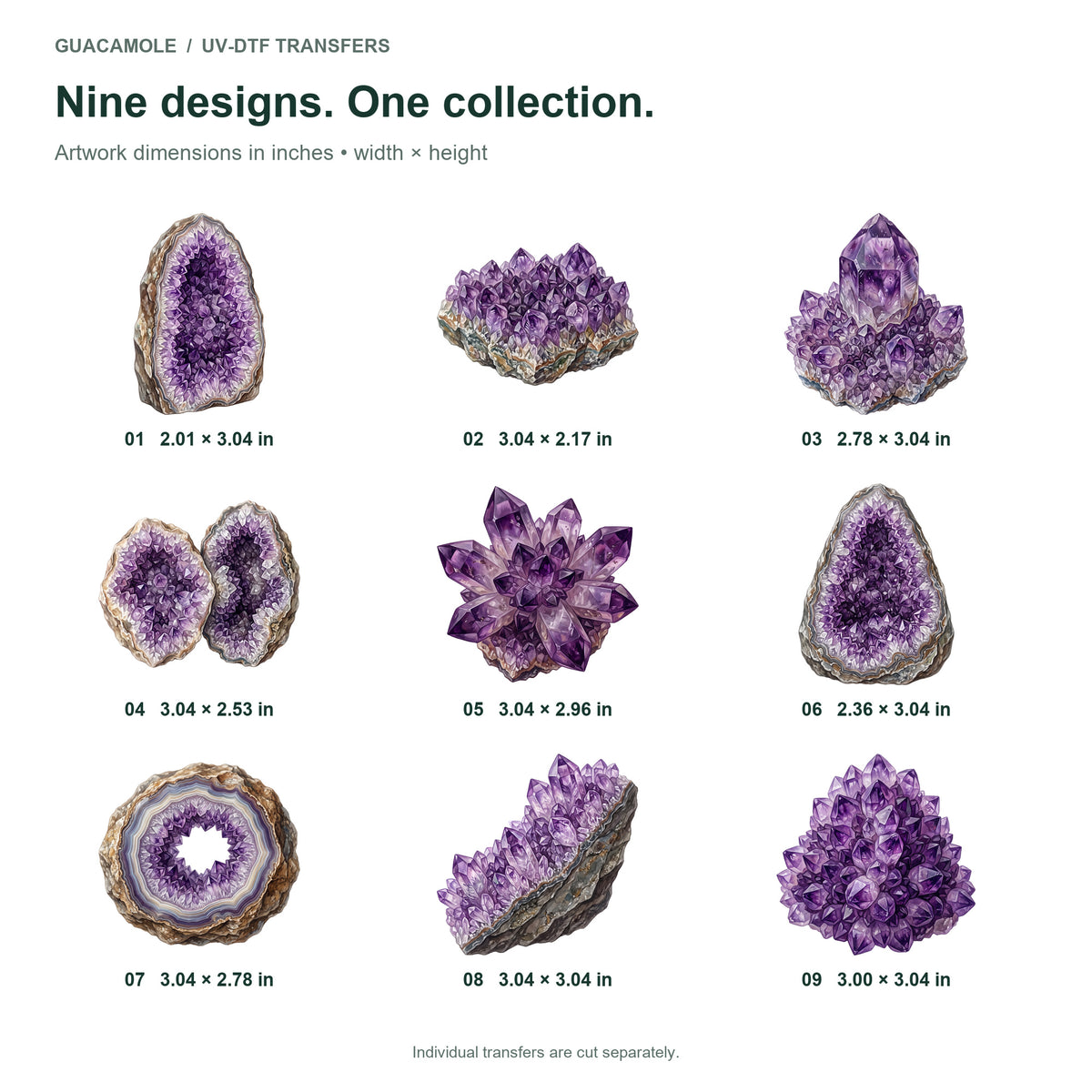 Amethyst Crystal Clusters — Nine designs and sizes