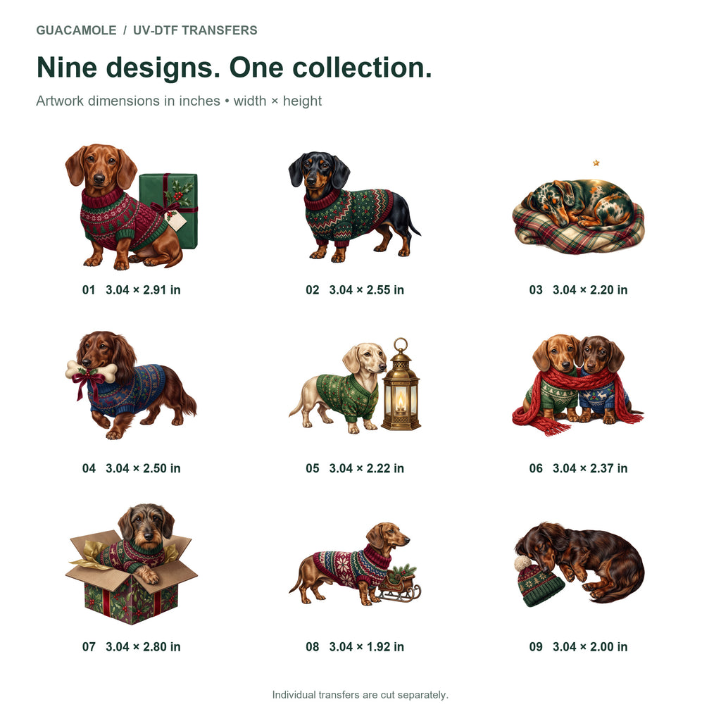 Christmas Dachshund Sweaters — Nine designs and sizes