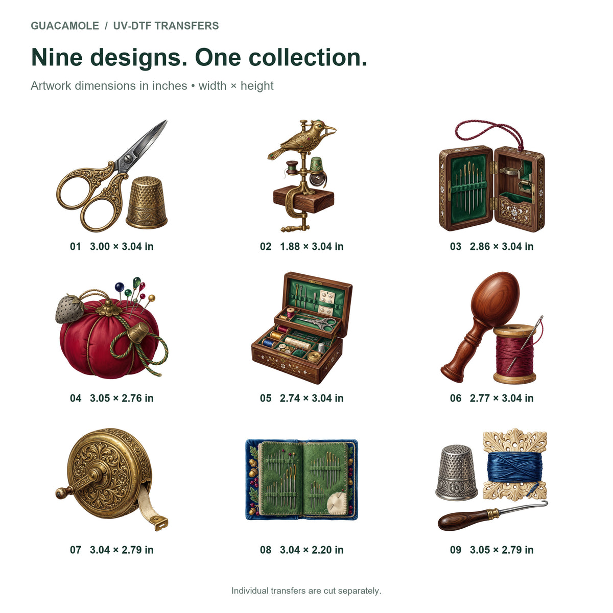 Antique Sewing Notions — Nine designs and sizes