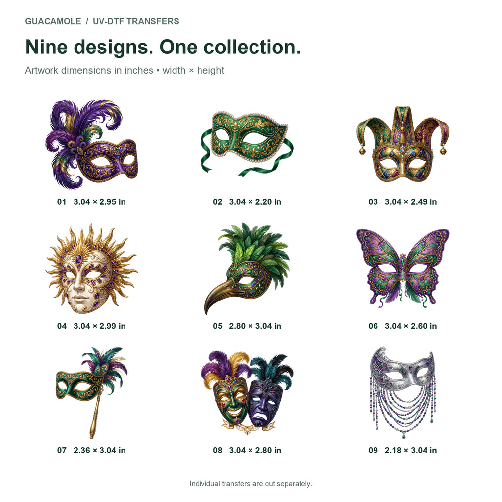 Mardi Gras Masks — Nine designs and sizes