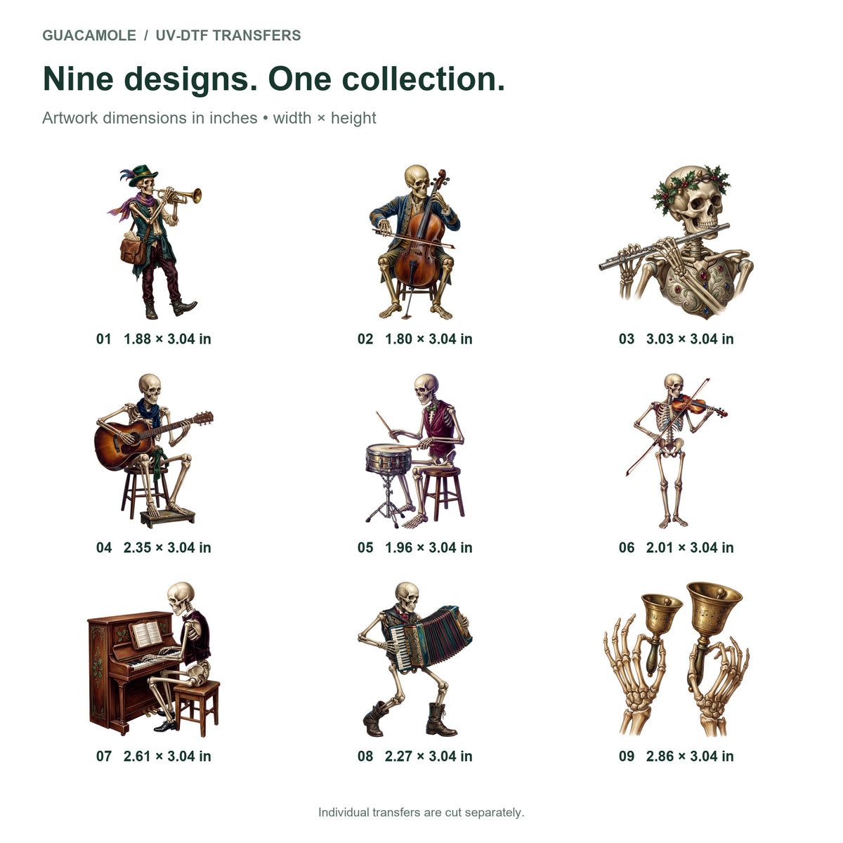 Skeleton Musicians — Nine designs and sizes