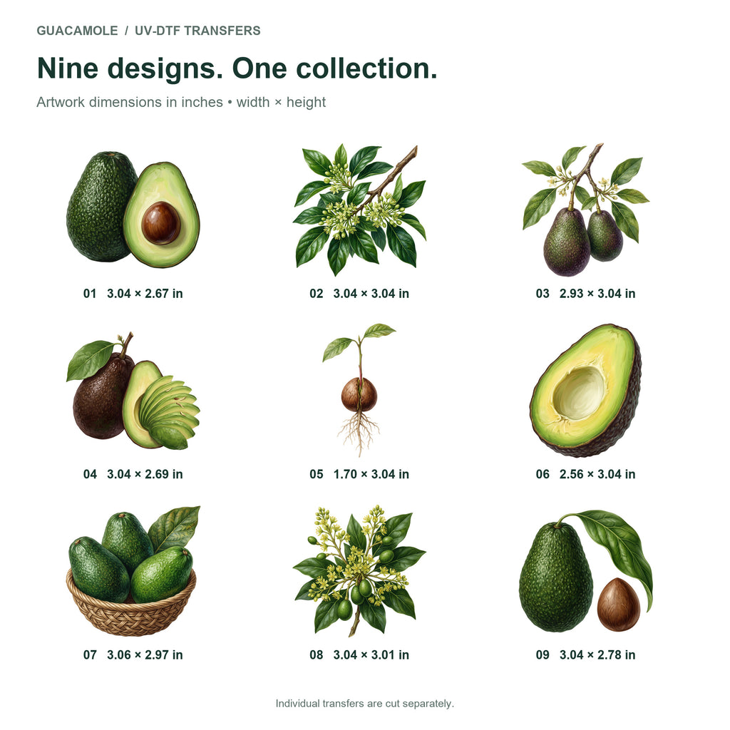 Avocados and Blossoms — Nine designs and sizes