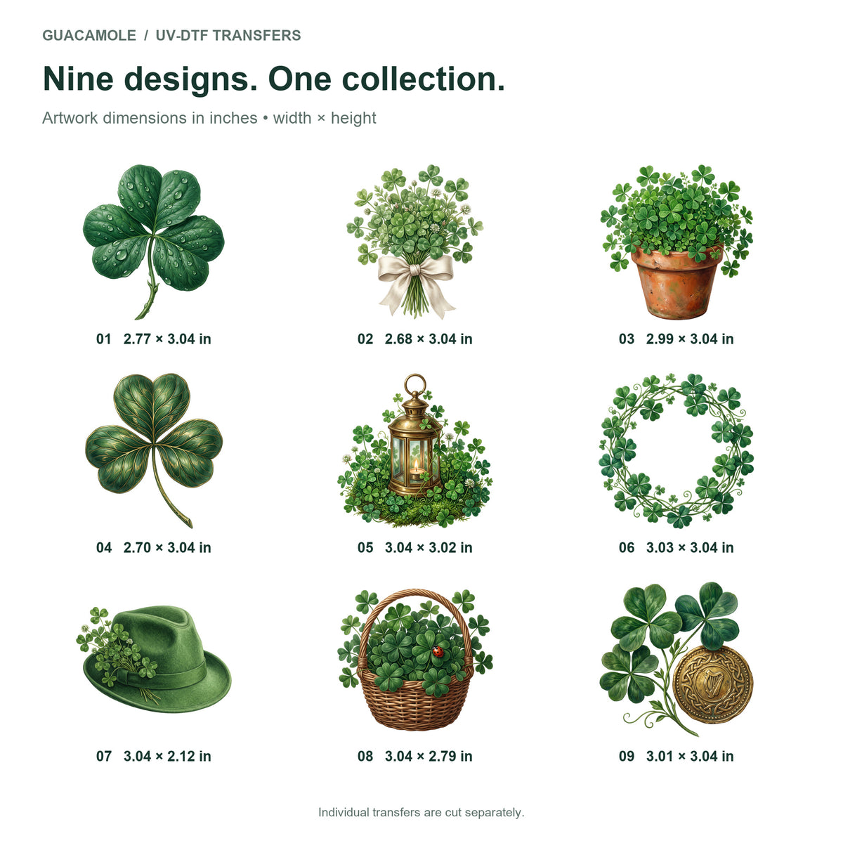 Saint Patricks Shamrocks — Nine designs and sizes
