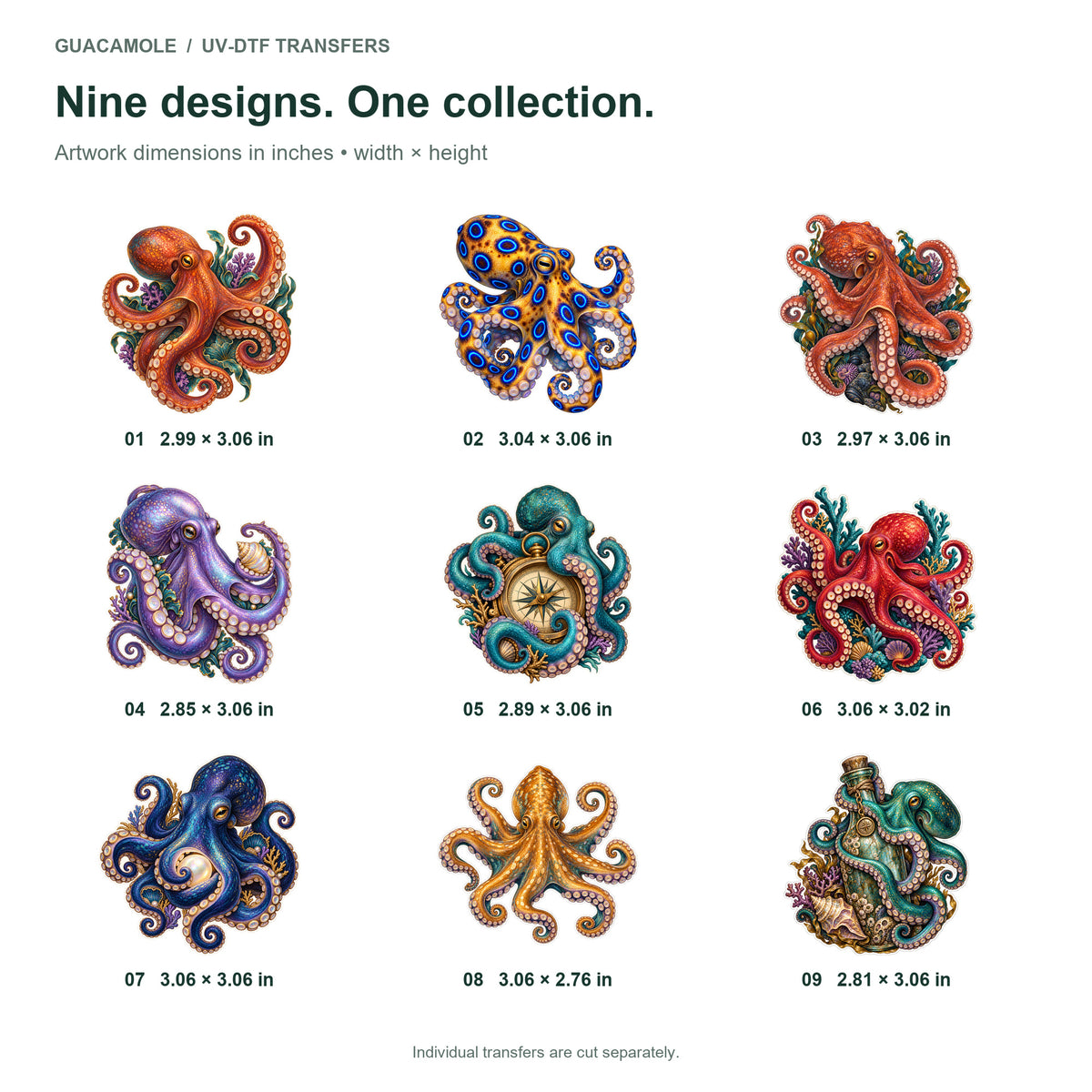 Octopus - Gardens of the Tide — Nine designs and sizes
