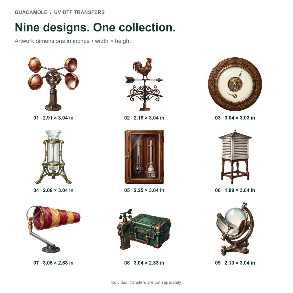 Weather Station Instruments — Nine designs and sizes