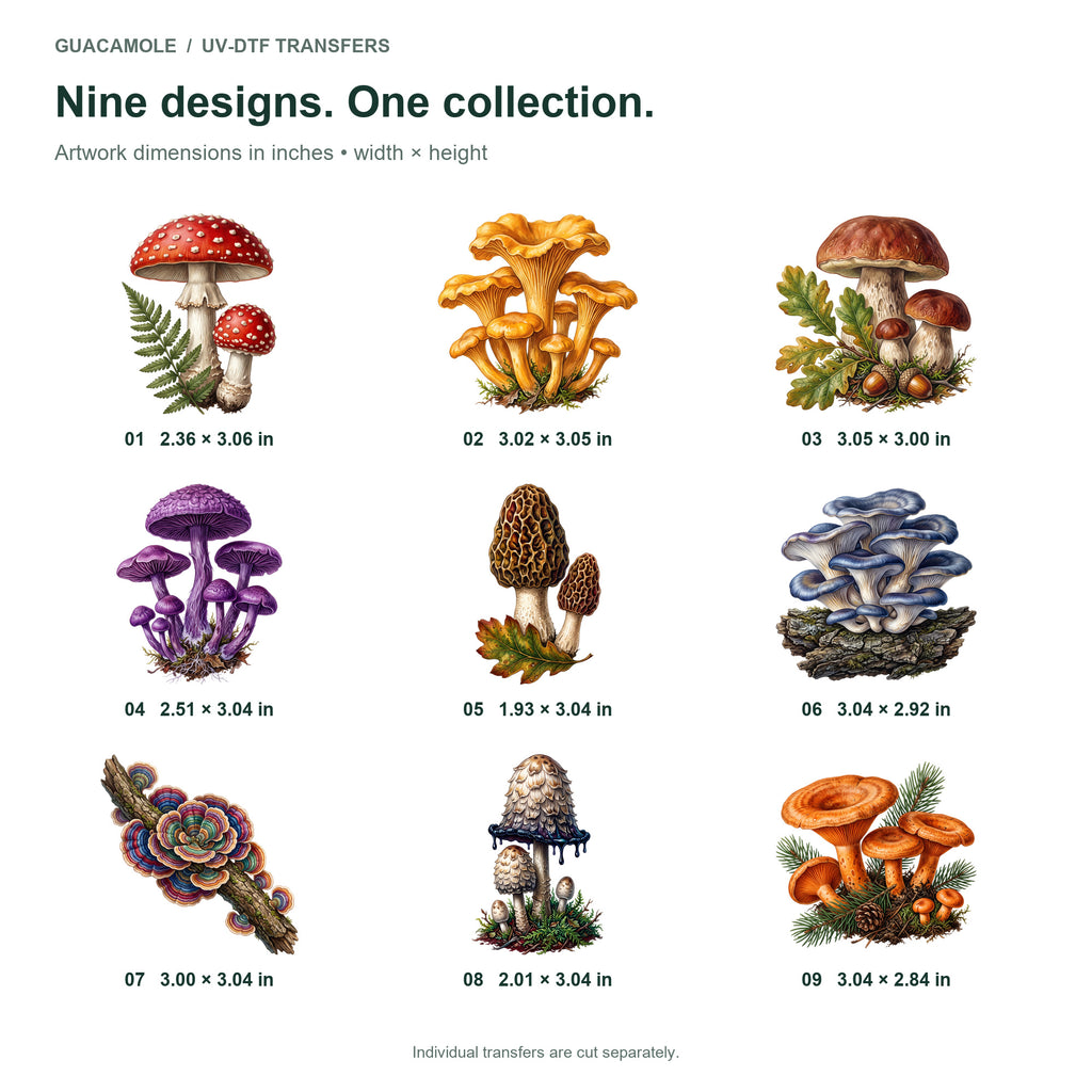 Woodland Mushrooms — Nine designs and sizes