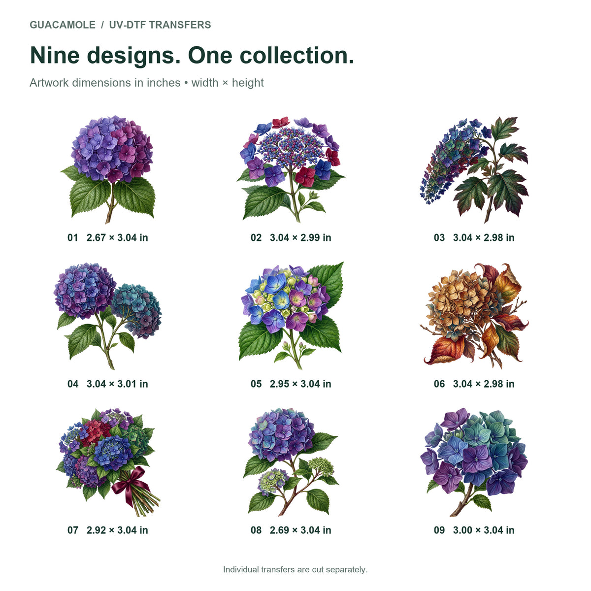 Hydrangea Clusters — Nine designs and sizes