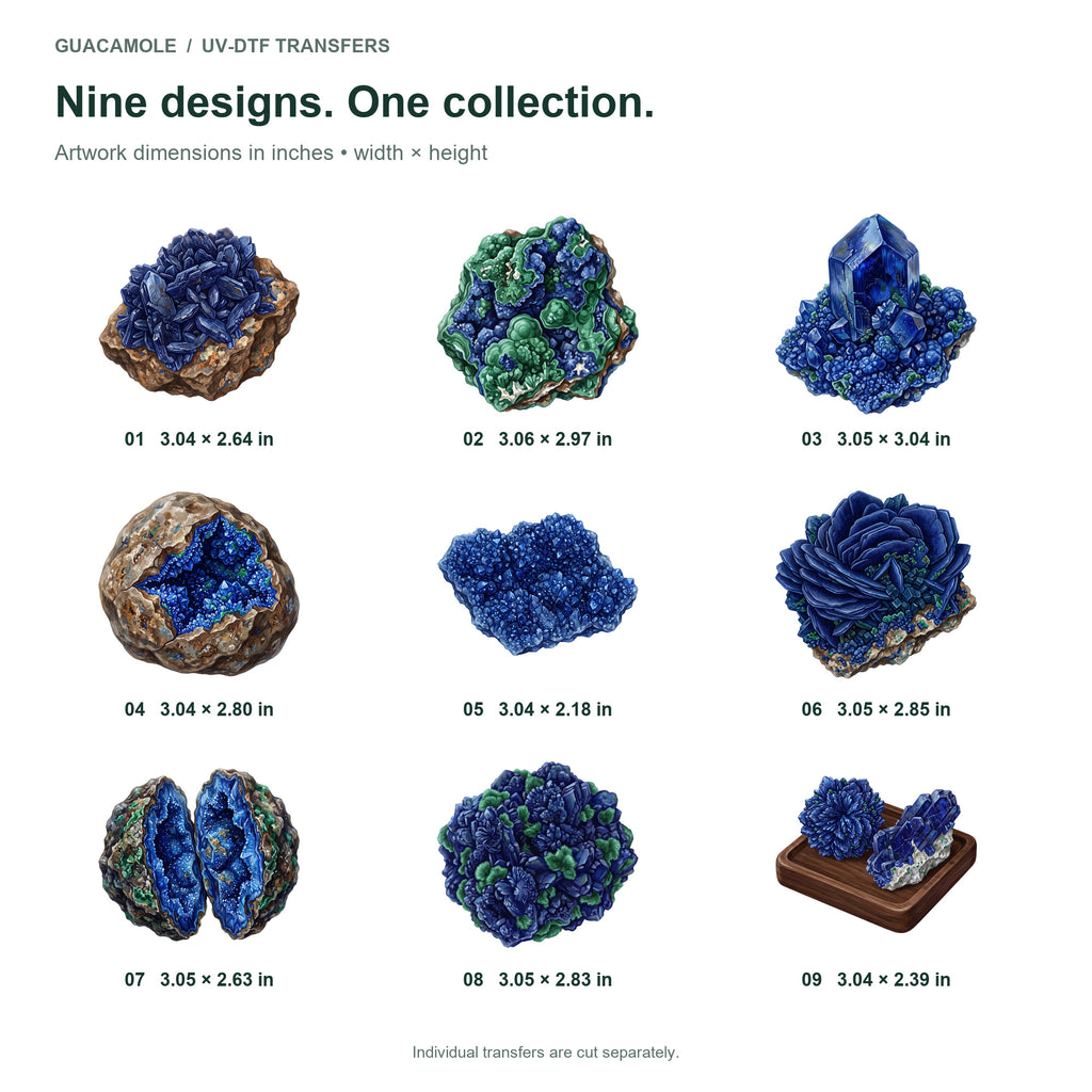 Azurite Mineral Specimens — Nine designs and sizes