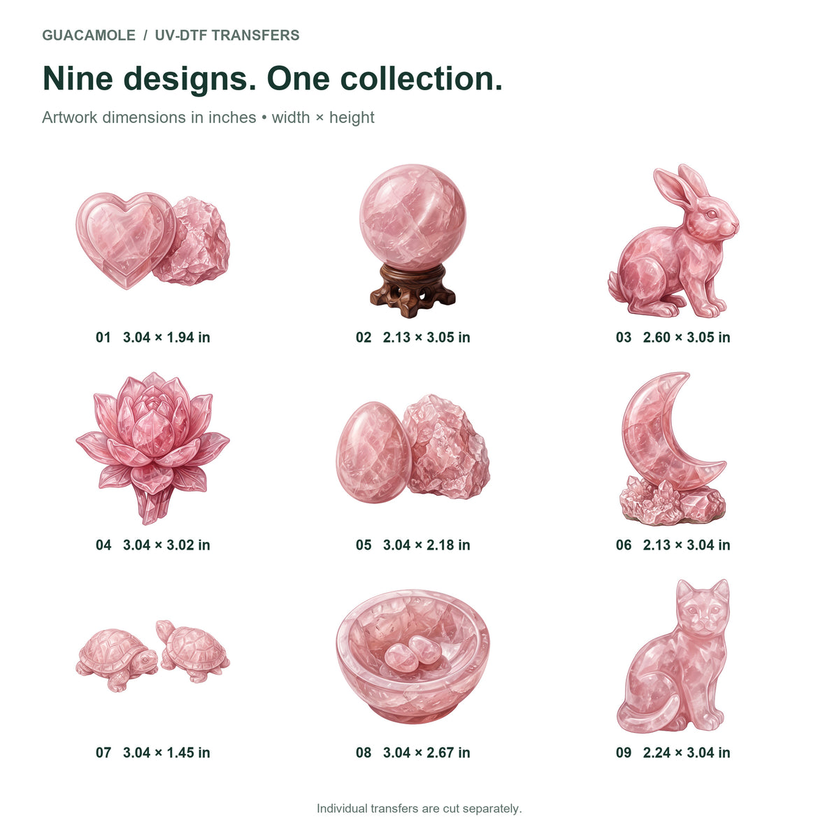 Rose Quartz Carvings — Nine designs and sizes