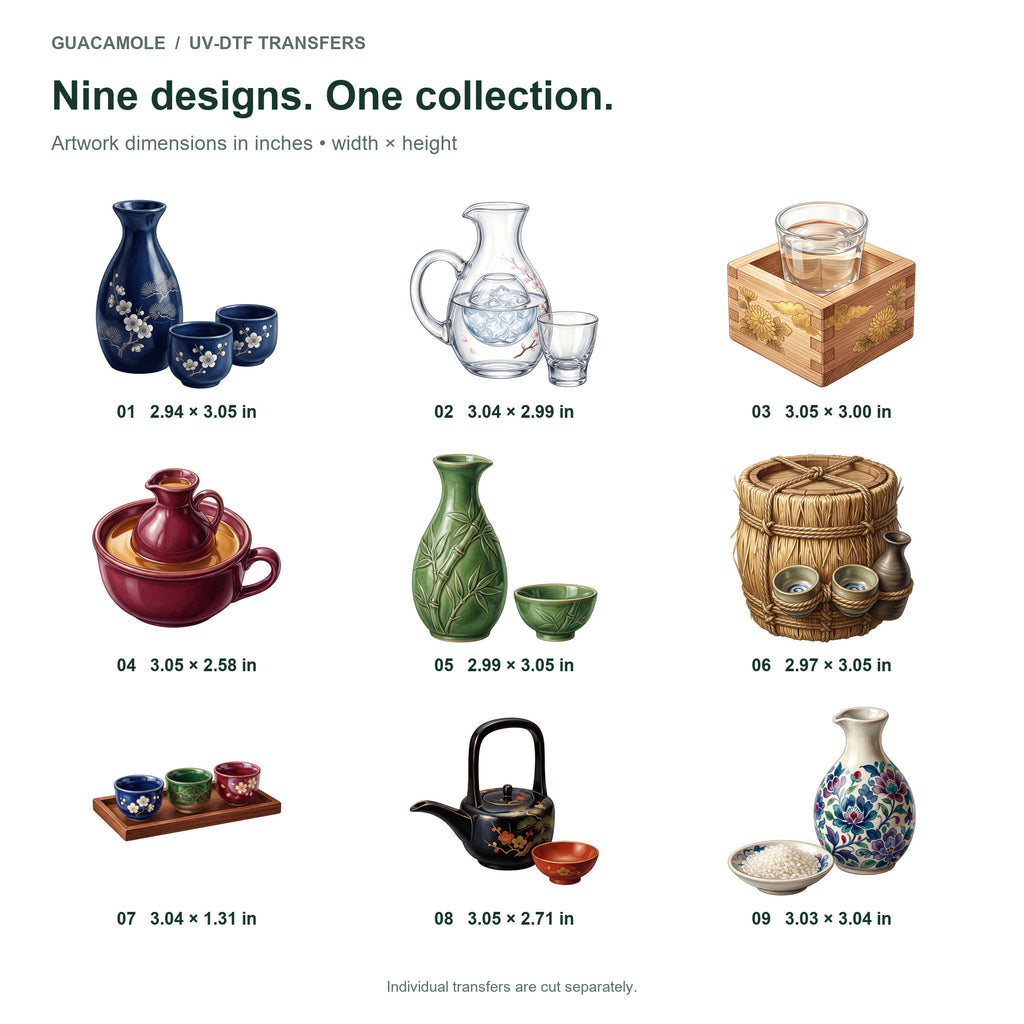Sake Serving Sets — Nine designs and sizes