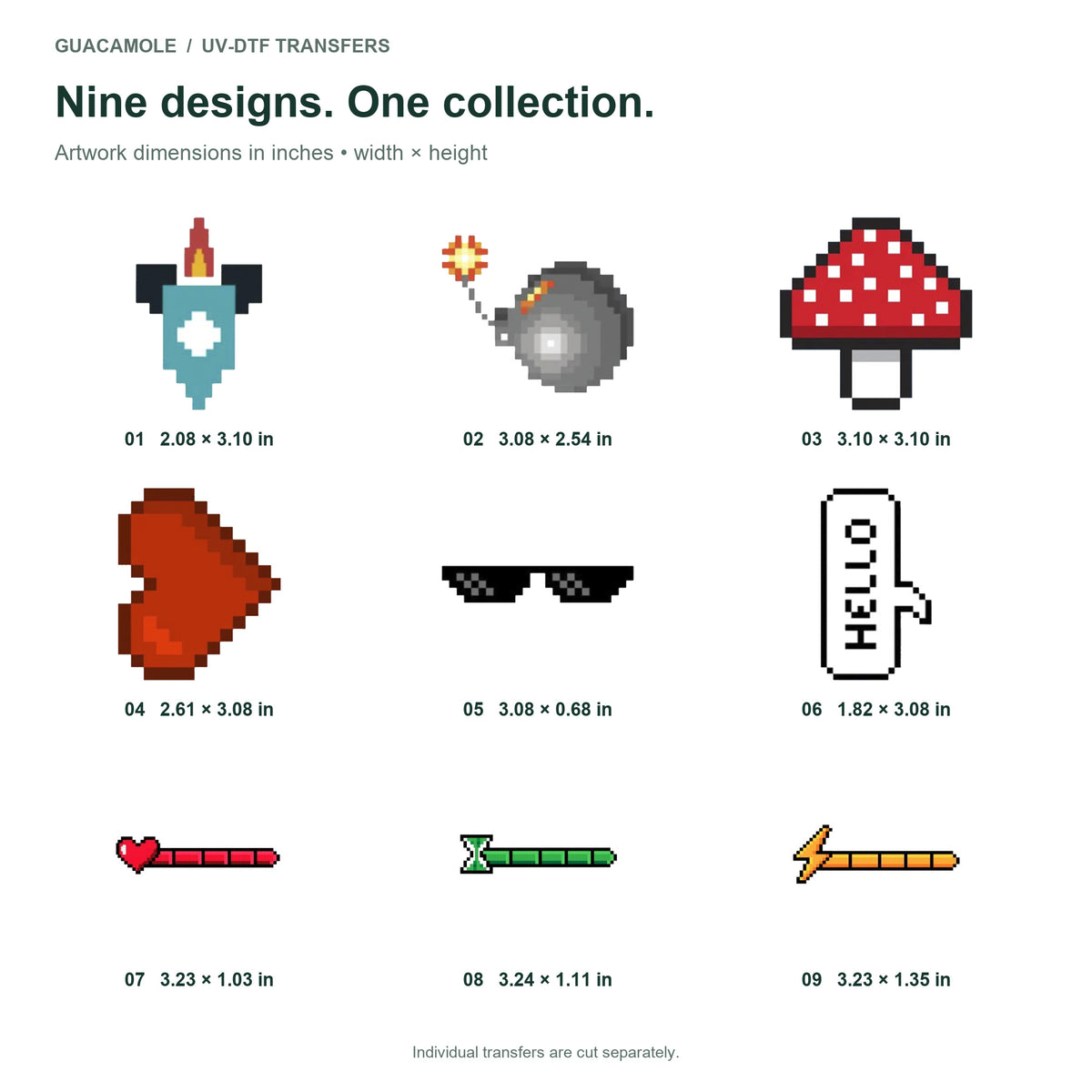 8-Bit - Arcade Power-Ups — Nine designs and sizes