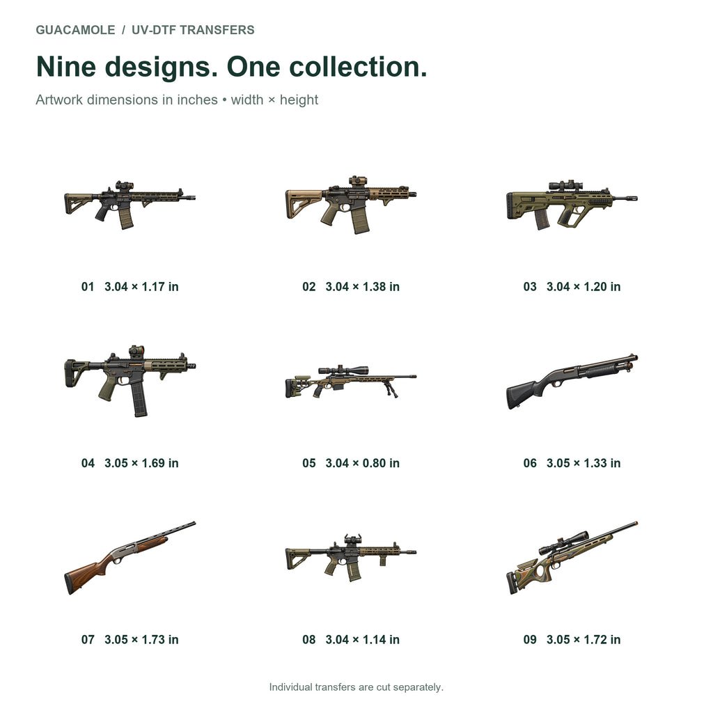 Firearms - Modern Range — Nine designs and sizes