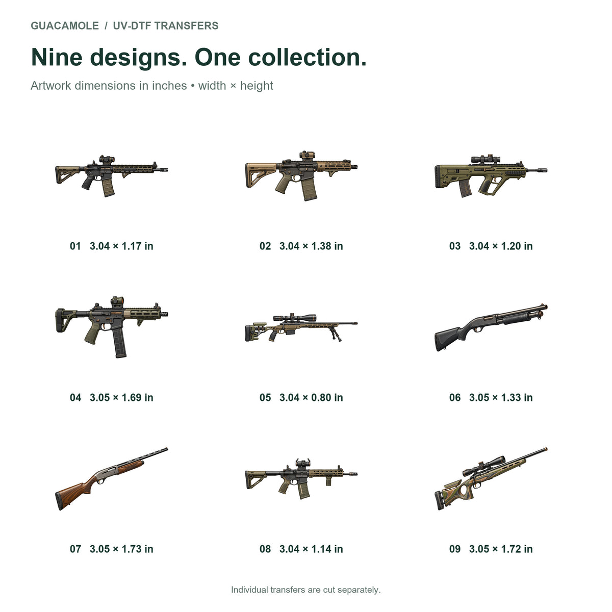 Firearms - Modern Range — Nine designs and sizes