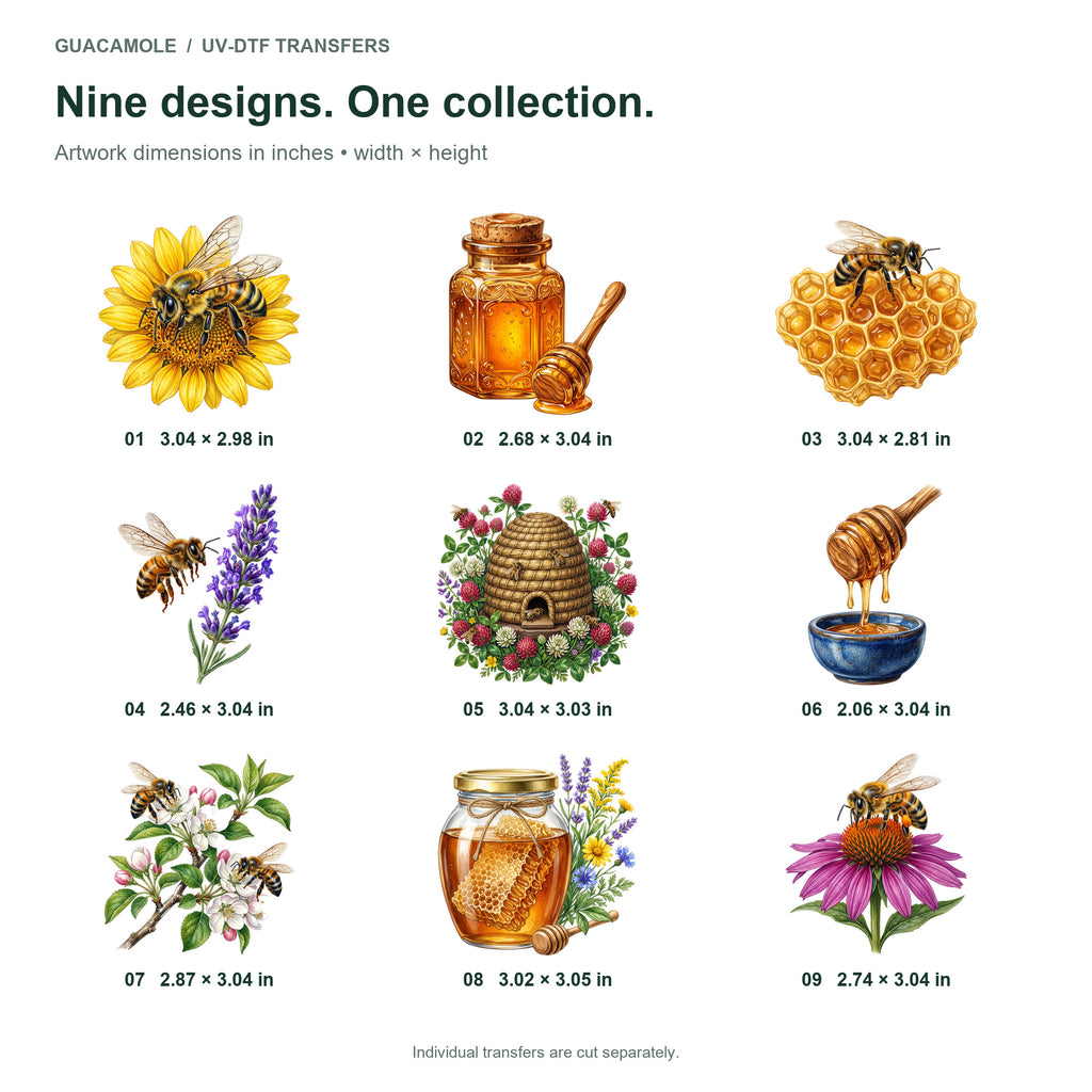 Honeybees and Honey — Nine designs and sizes
