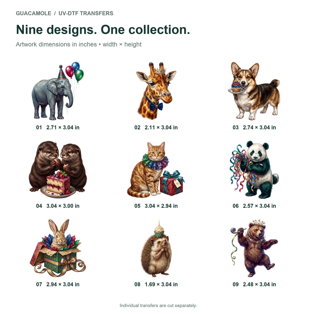 Birthday Party Animals — Nine designs and sizes