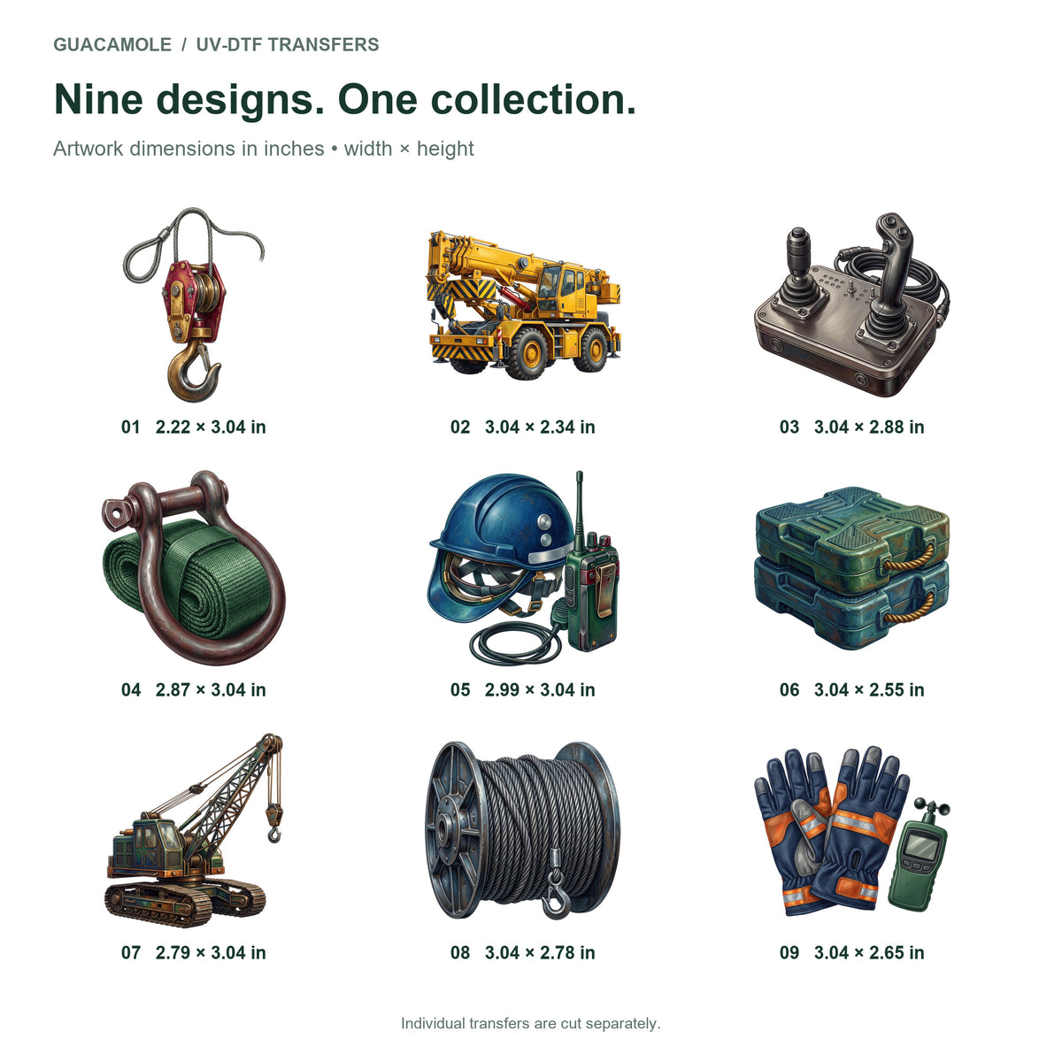 Crane Operator Equipment — Nine designs and sizes
