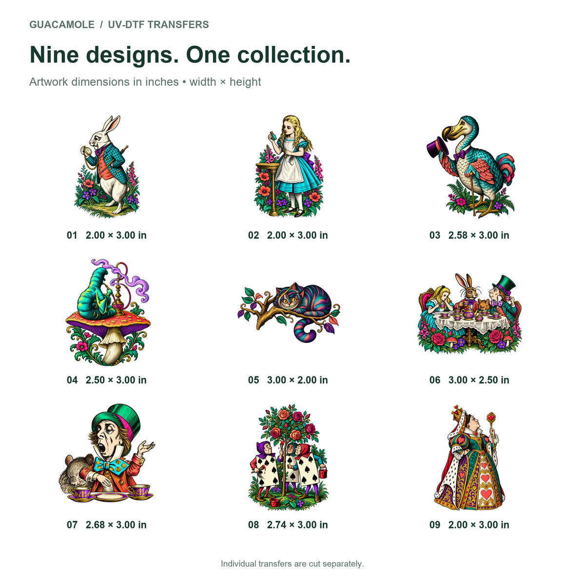 Alice in Wonderland — Nine designs and sizes