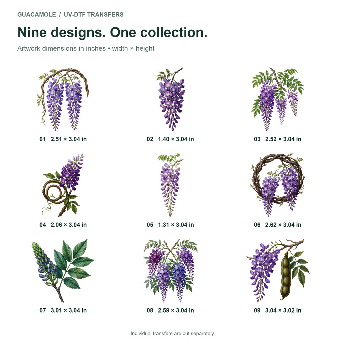 Wisteria Cascades — Nine designs and sizes