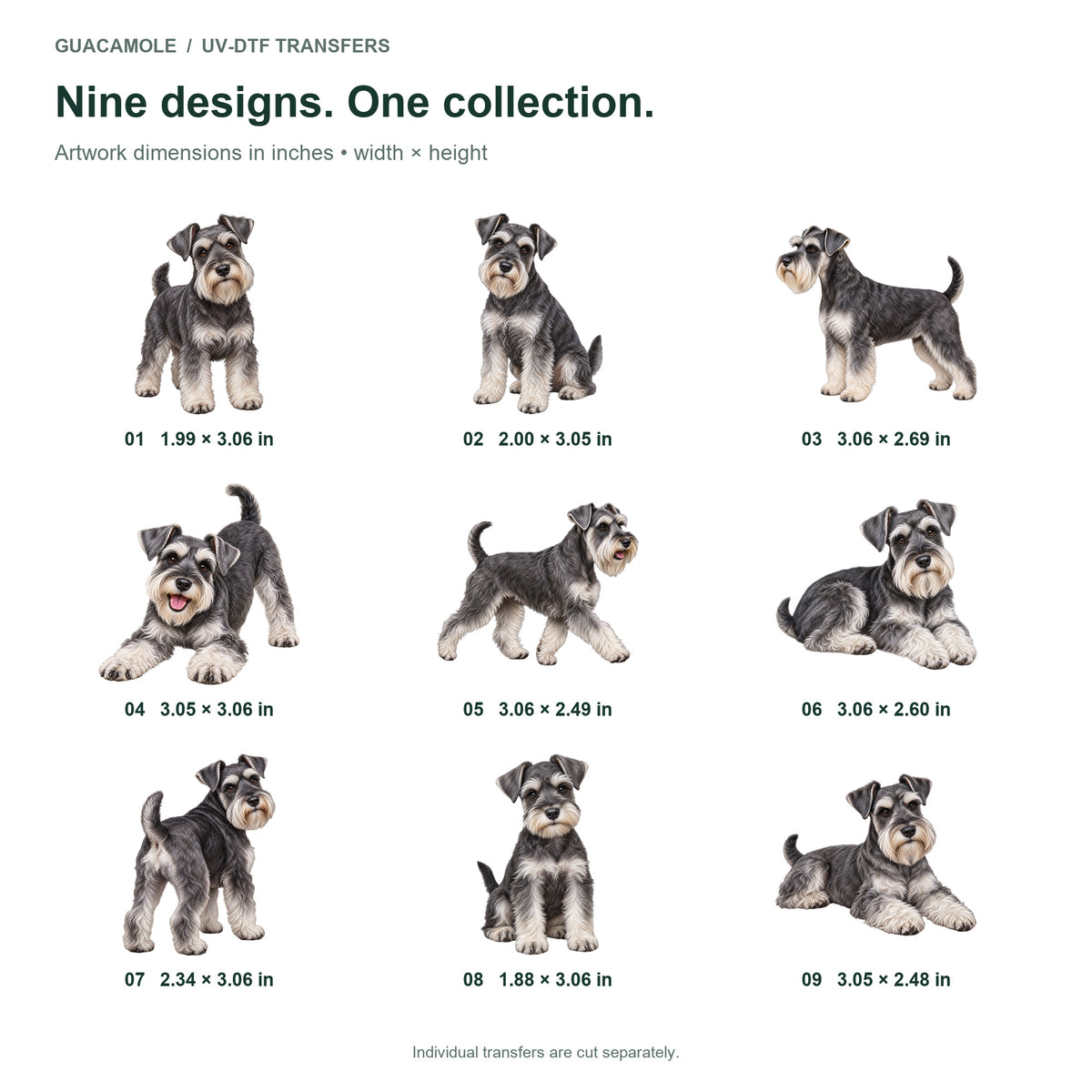 Miniature Schnauzer — Nine designs and sizes