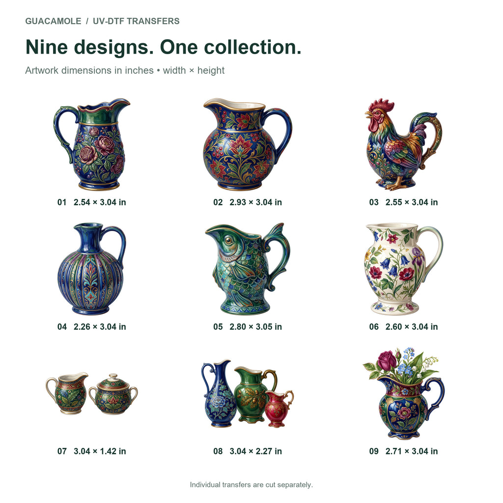 Decorative Ceramic Pitchers — Nine designs and sizes