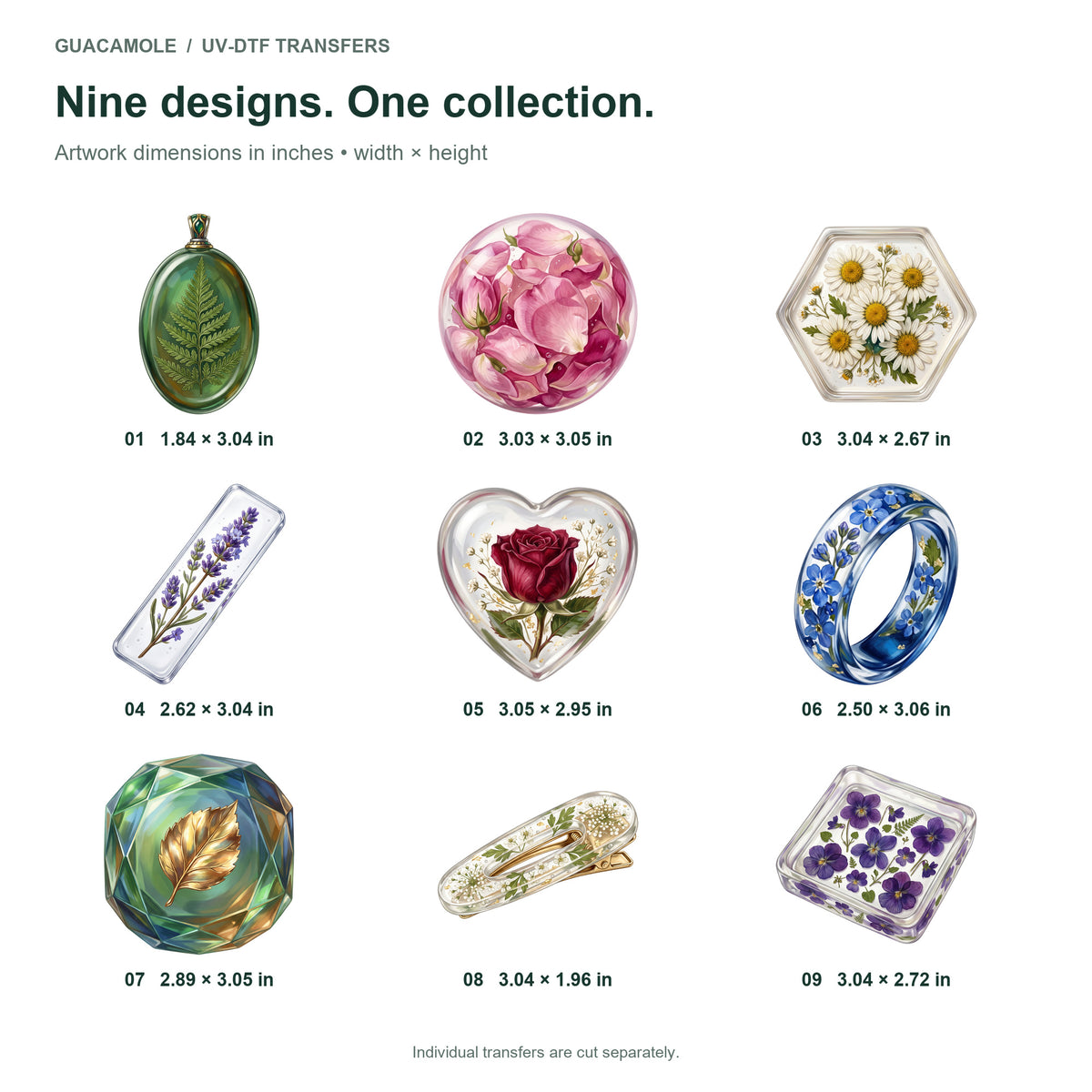 Resin Flower Keepsakes — Nine designs and sizes