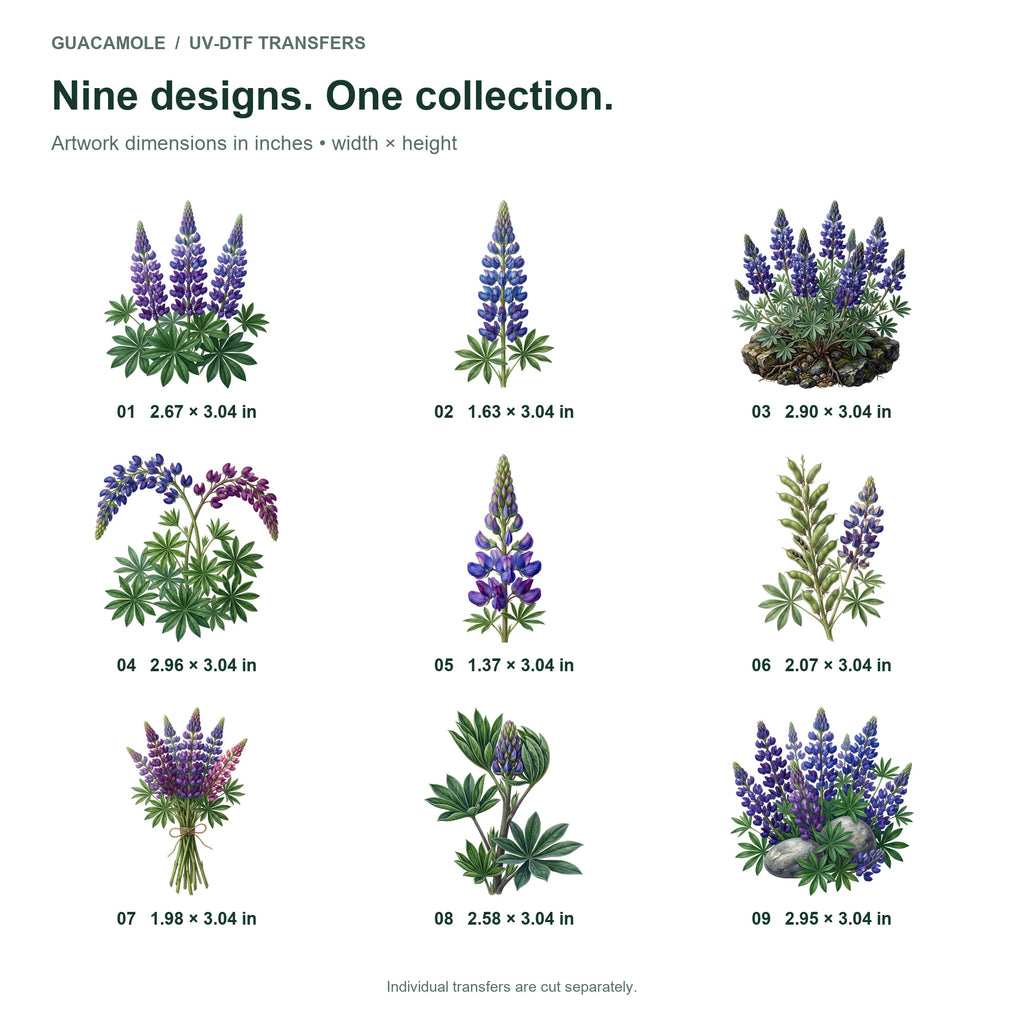 Lupine Mountainsides — Nine designs and sizes