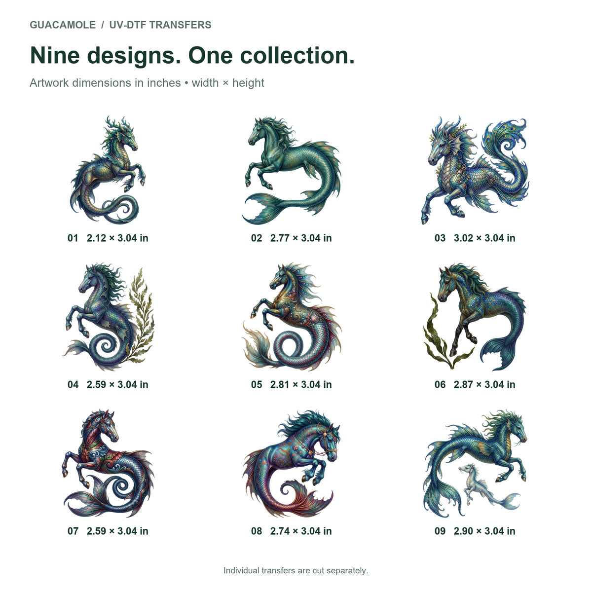 Hippocampus Sea Horses — Nine designs and sizes