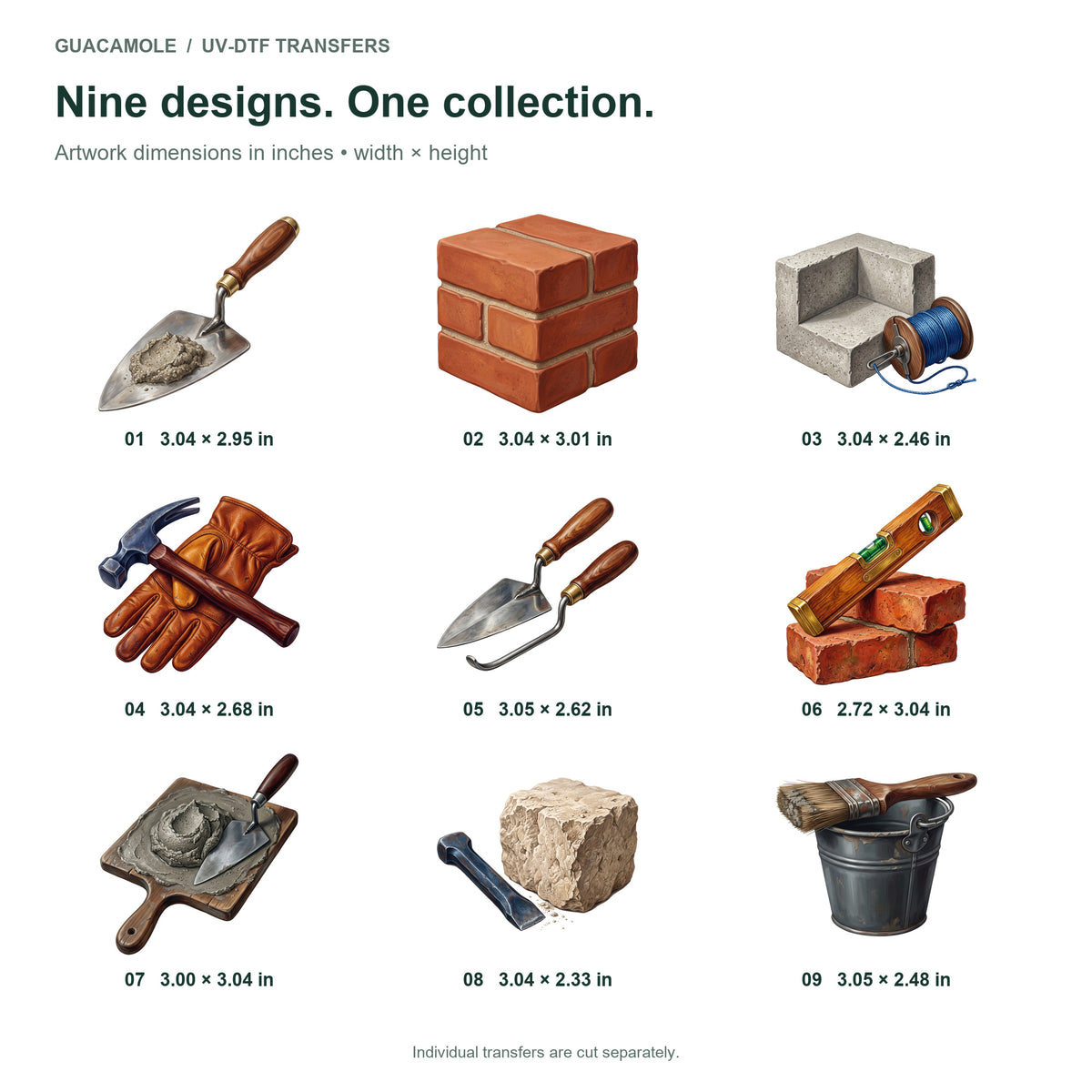Mason Bricklaying Kit — Nine designs and sizes