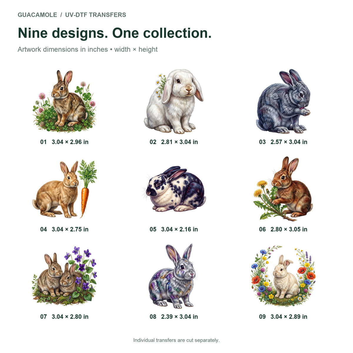 Meadow Rabbits — Nine designs and sizes