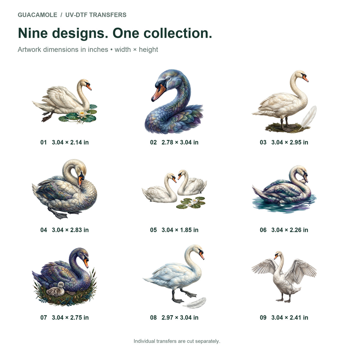 Swan Lake Grace — Nine designs and sizes
