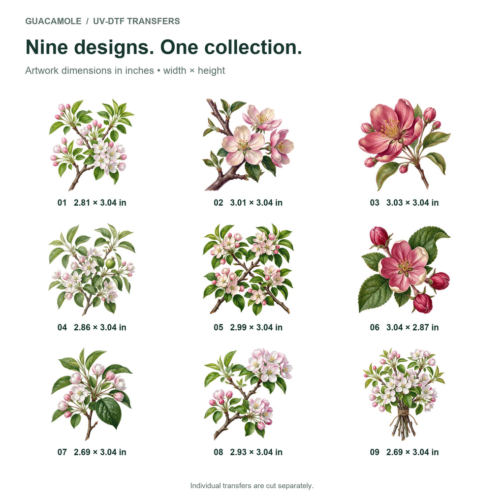 Apple Blossom Sprays — Nine designs and sizes