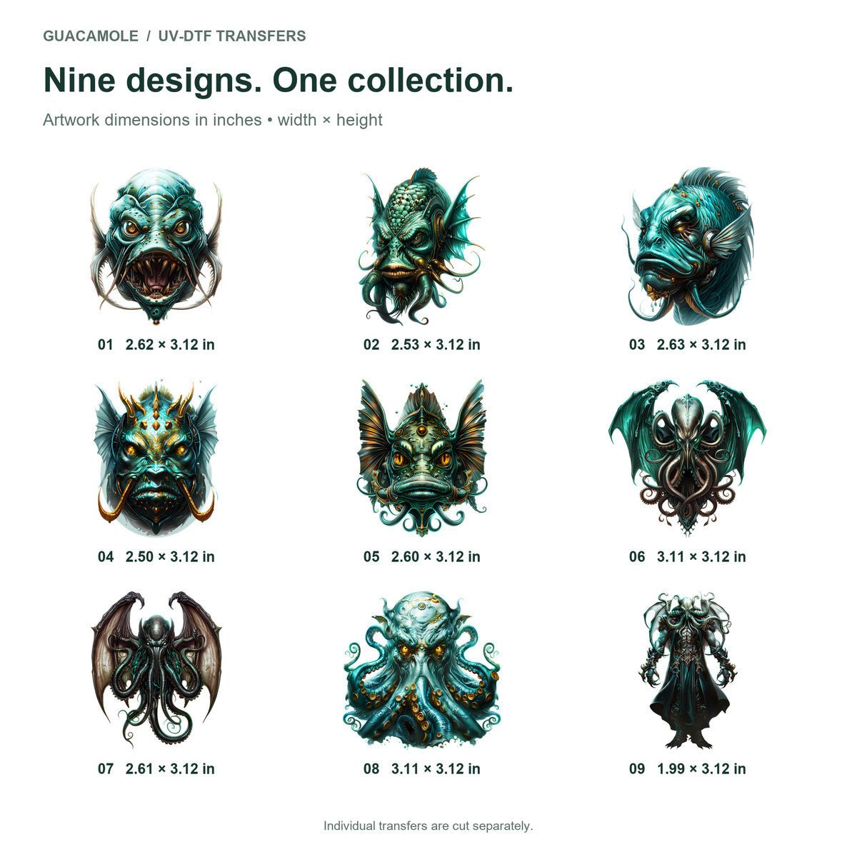 Deep Sea Creatures — Nine designs and sizes