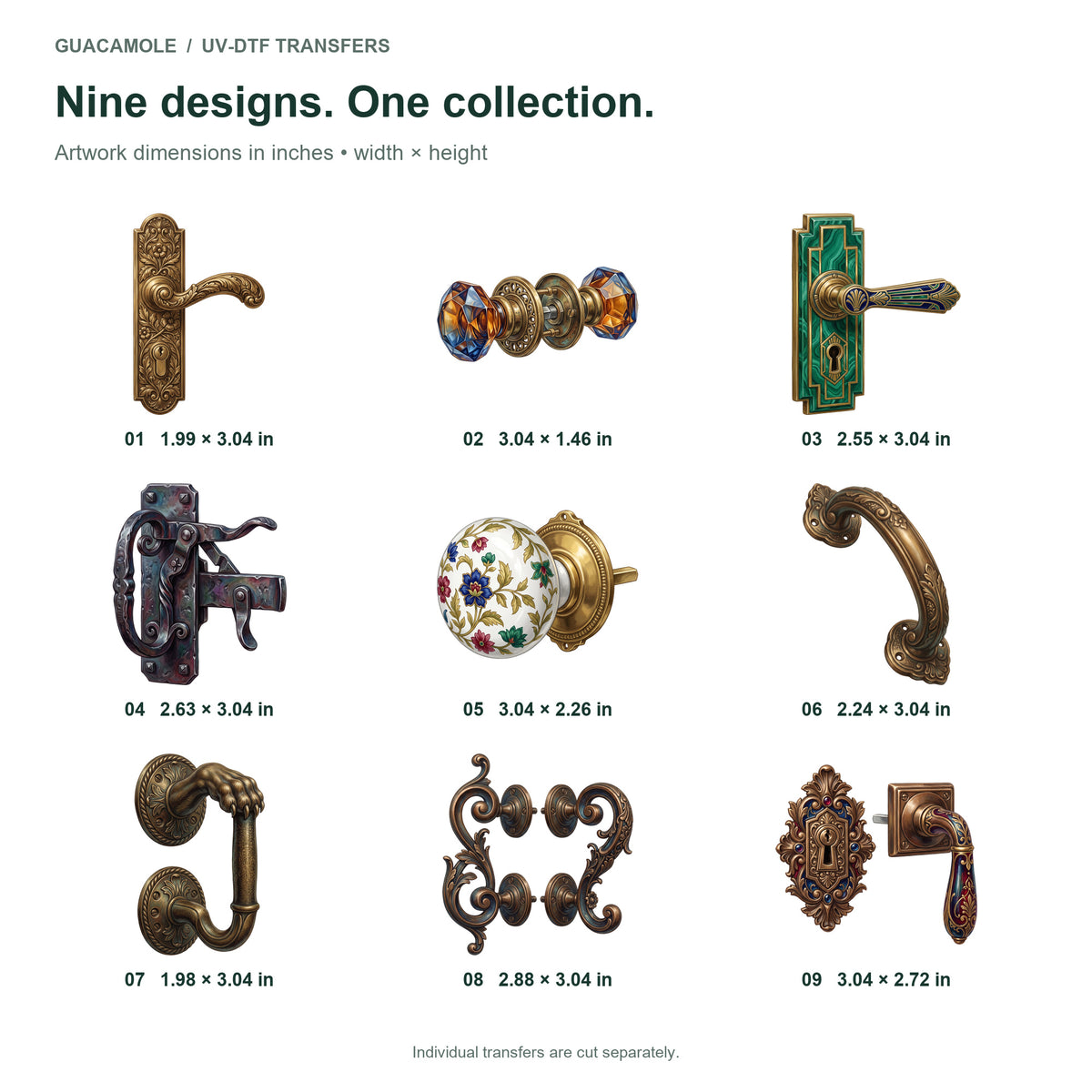 Decorative Door Handles — Nine designs and sizes