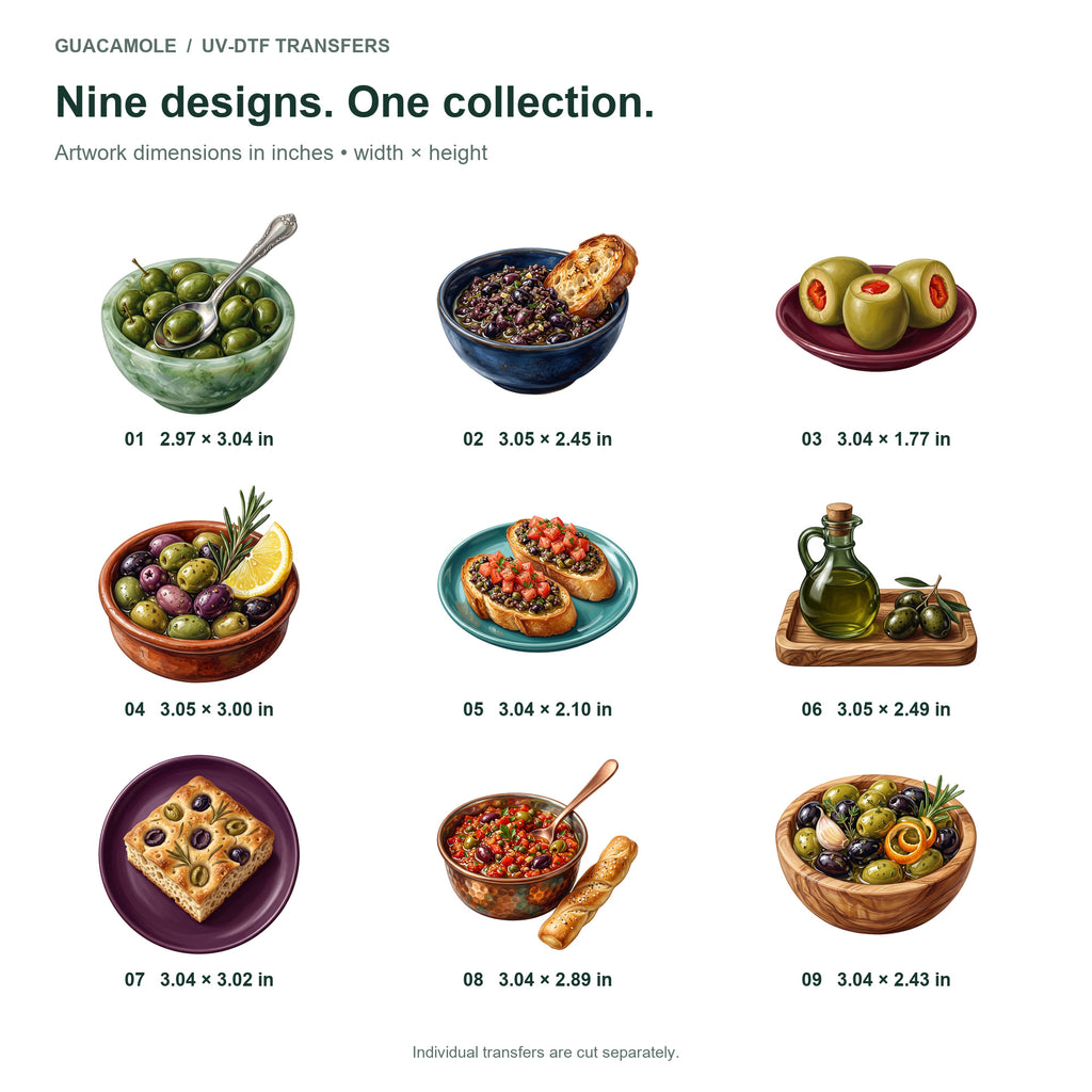 Olive and Tapenade Table — Nine designs and sizes