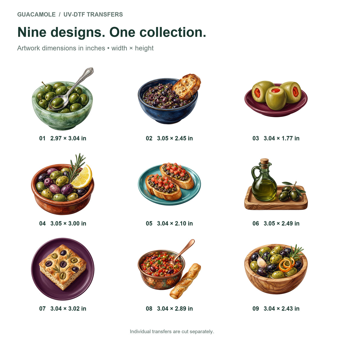 Olive and Tapenade Table — Nine designs and sizes