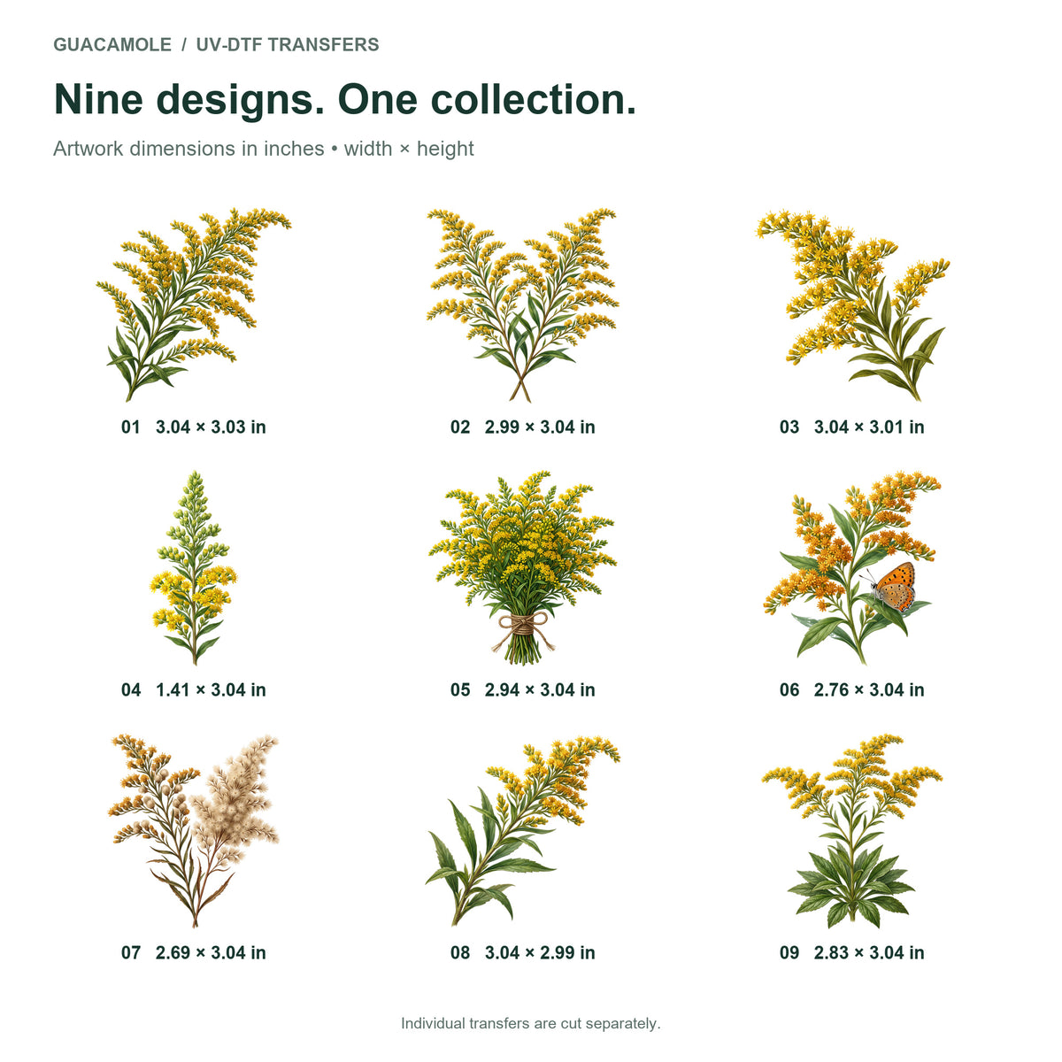 Goldenrod Sprays — Nine designs and sizes